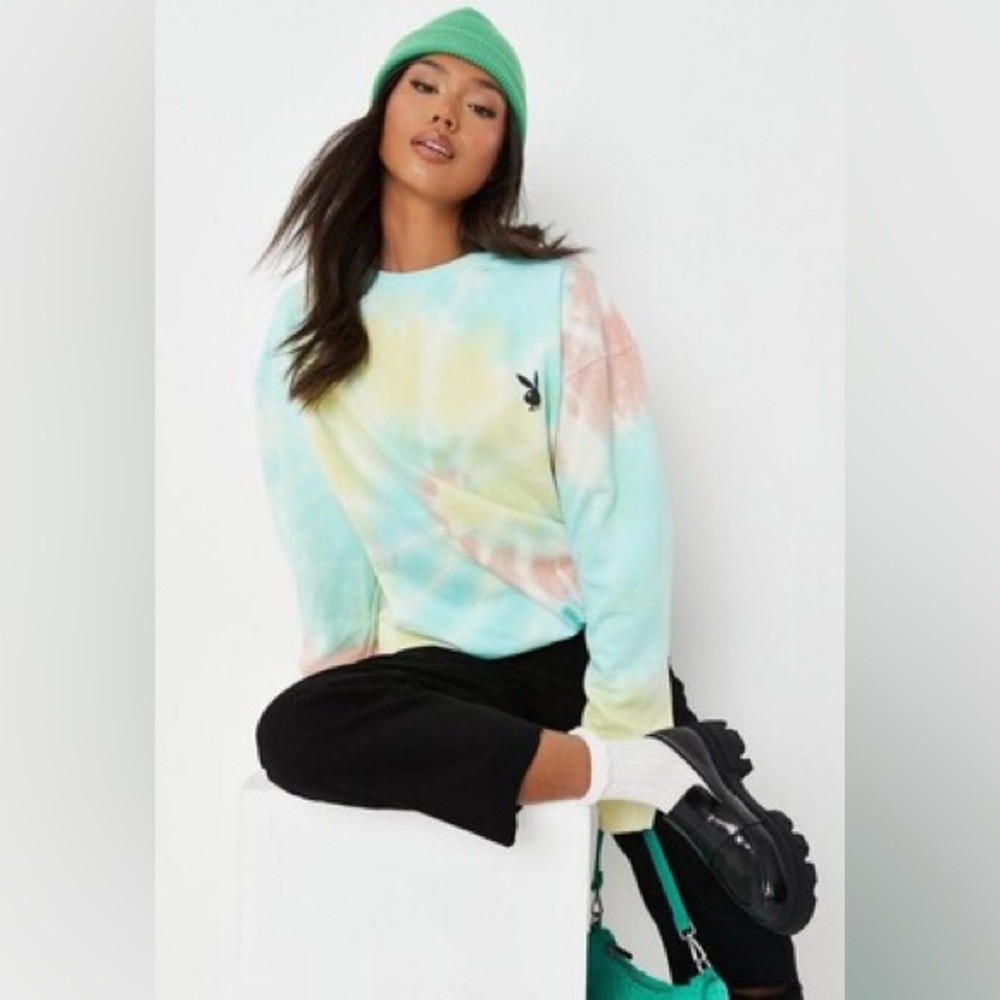 Playboy & Missguided Oversized Tie Dye Crew Sweatshirt, size Small